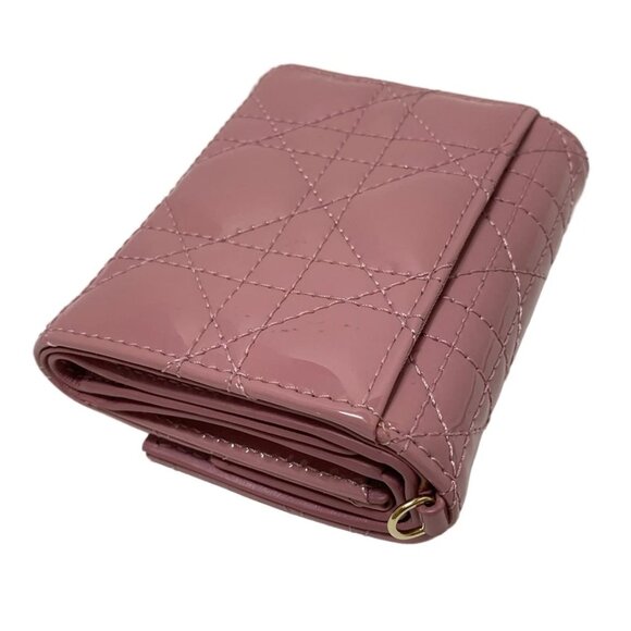 DIOR/ChristianDior Lady Dior - Pink Patent Leather Trifold Wallet 362-080625 - Picture 3 of 6